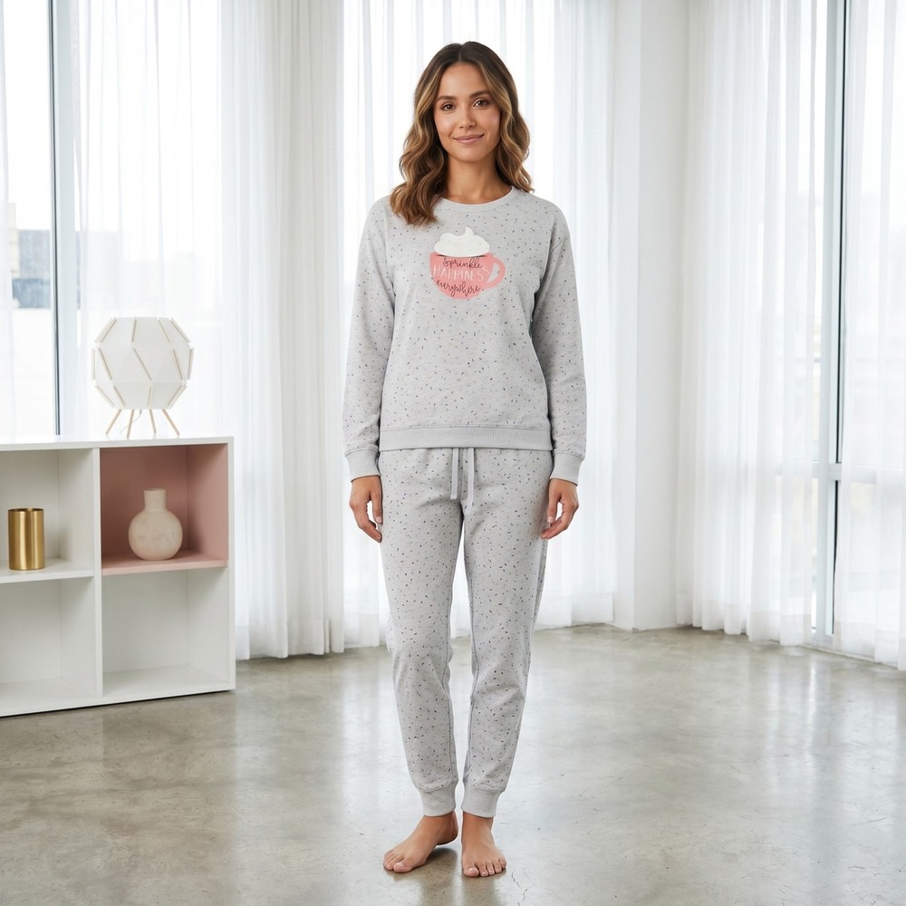 LC Lauren Conrad Pajama Set Women Small Gray Sprinkle Happiness Loungewear Cozy